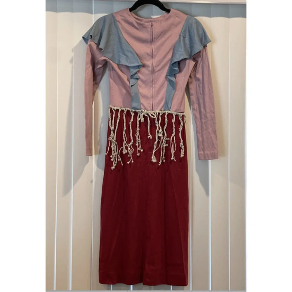 Vintage‎ Homemade Funky Pink Red Blue Ruffle Costume with Belt Boho Small